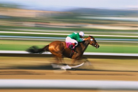 pic of a jockey and horse racing down a track